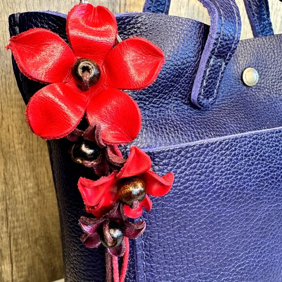 Leather Flower Purse Charm Genuine Leather Bag Charm NEW FAST SHIP - Picture 2 of 7